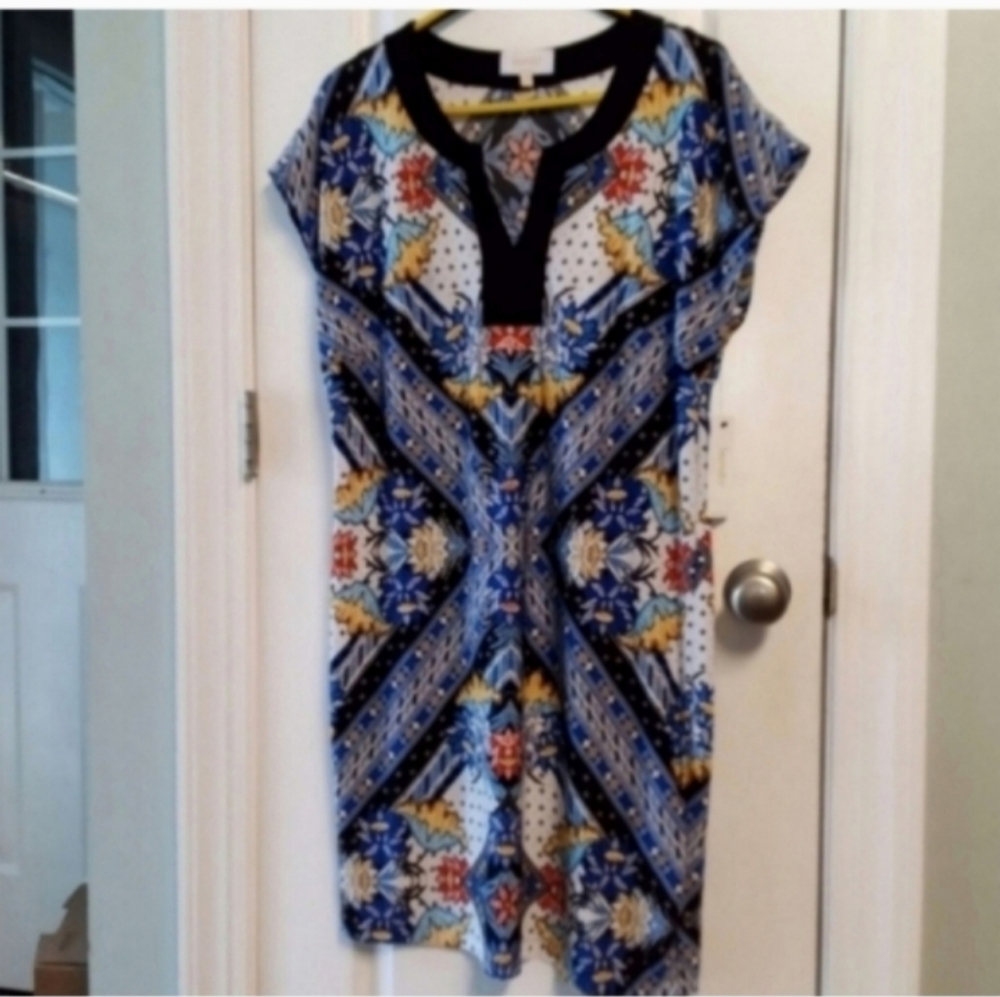 Laundry NWT Floral Patterned Midi Dress Blue Yellow Career Office Dressy